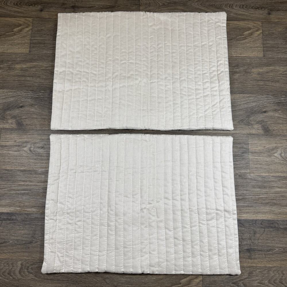 2 RESTORATION HARDWARE CHANNEL STITCHED LINEN QUILTED SHAMS In Sand